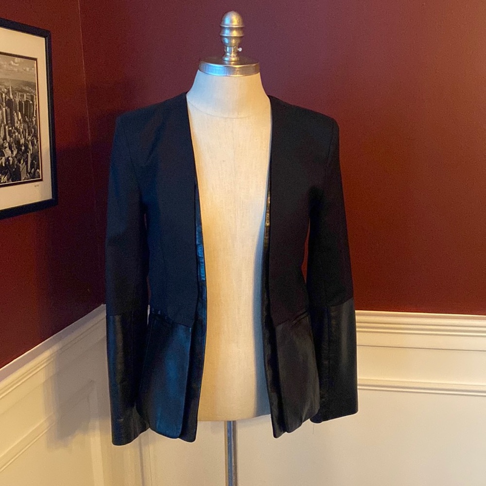 Exquisite Parker wool and leather open blazer, xs
